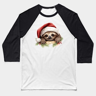 Christmas Sloth Peeking Baseball T-Shirt